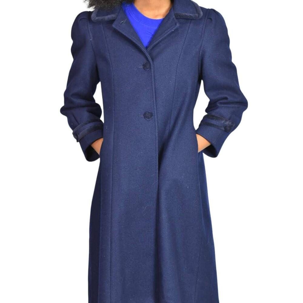 Vintage Rothschild Coat Blue Velvet Bow Dressy Wool Puffy Sleeves Size 12 Girls